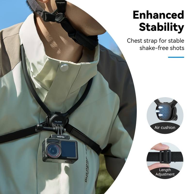 TELESIN Halter Se 2.0 with Air Cushion Adjustable Chest Strap Mount for Hands-Free POV Vlogging and Video Recording