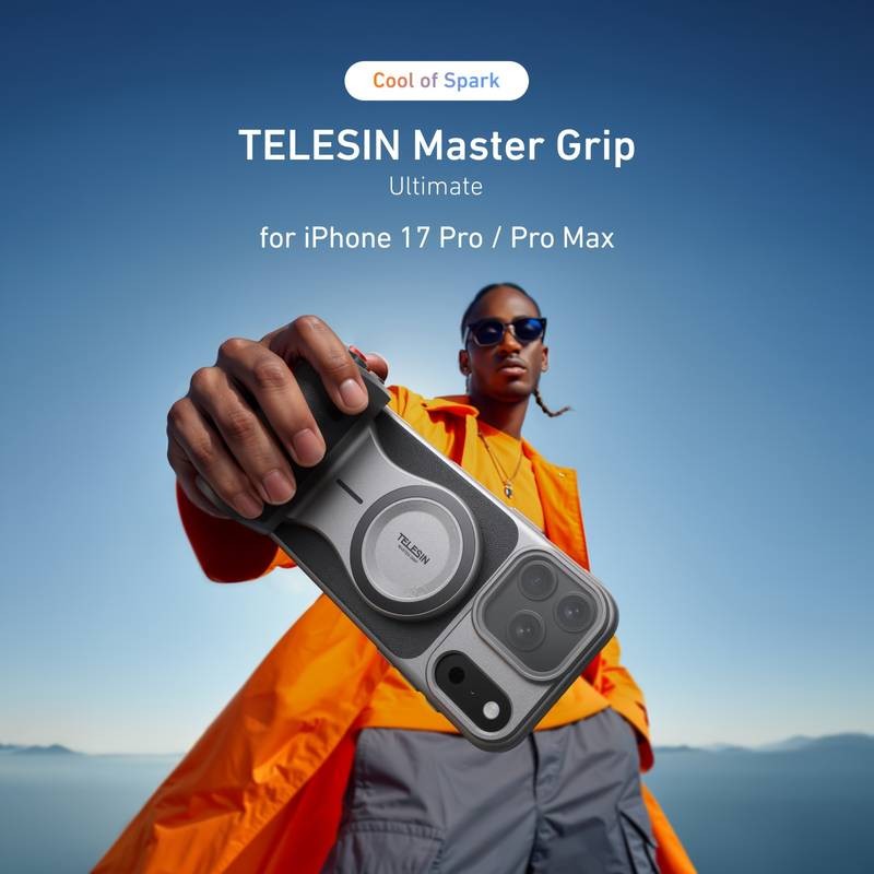 TELESIN Magnetic Phone Grip for iPhone 17 Pro/17 Pro Max  Wireless Charging, Graphene Cooling Case, and Remote Zoom for Photography & Vlogging