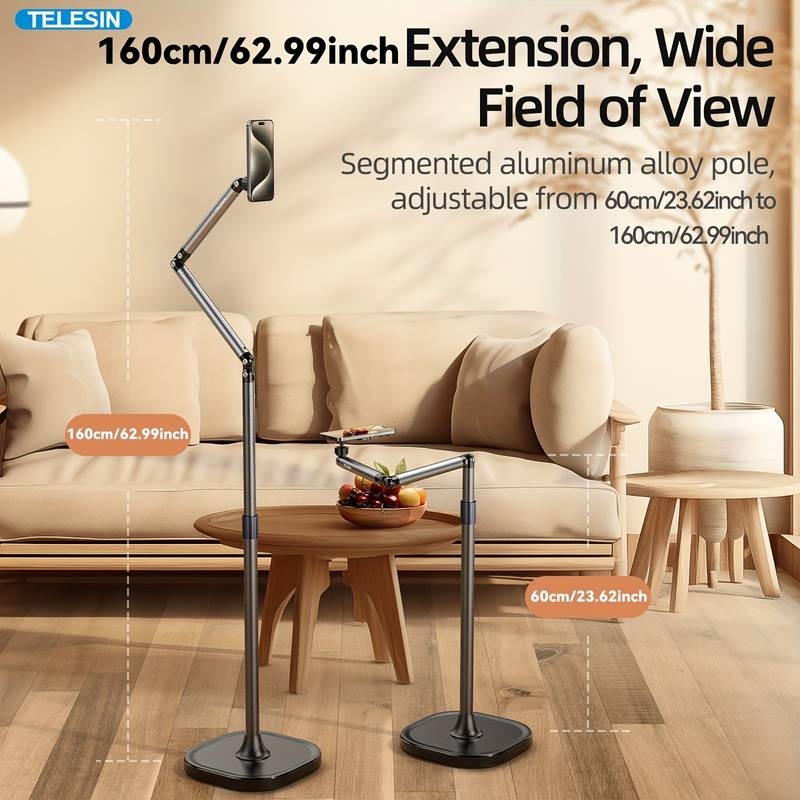 TELESIN Floor-Standing Magnetic Phone Bracket 360 Rotating Adjustable Stand for Vlogs, Video Calls, and Live Streaming