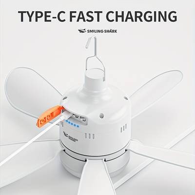 SMILING SHARK 2-in-1 Outdoor Camping Fan Light FS130  USB Rechargeable Fan with Lighting Modes for Camping, Tents, and Home Use