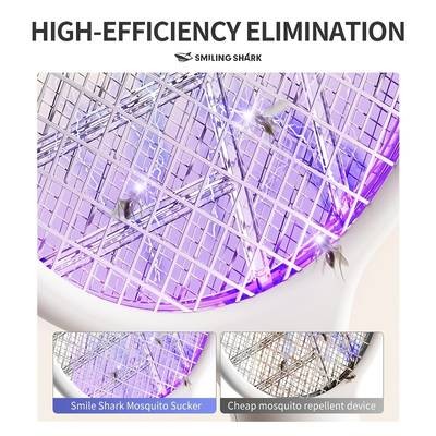 SMILING SHARK Electric Fly Swatter  3-in-1 Bug Zapper Racket with Purple Trap Lamp