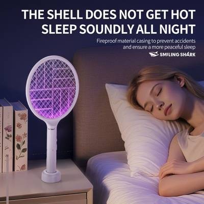 SMILING SHARK Electric Fly Swatter  3-in-1 Bug Zapper Racket with Purple Trap Lamp