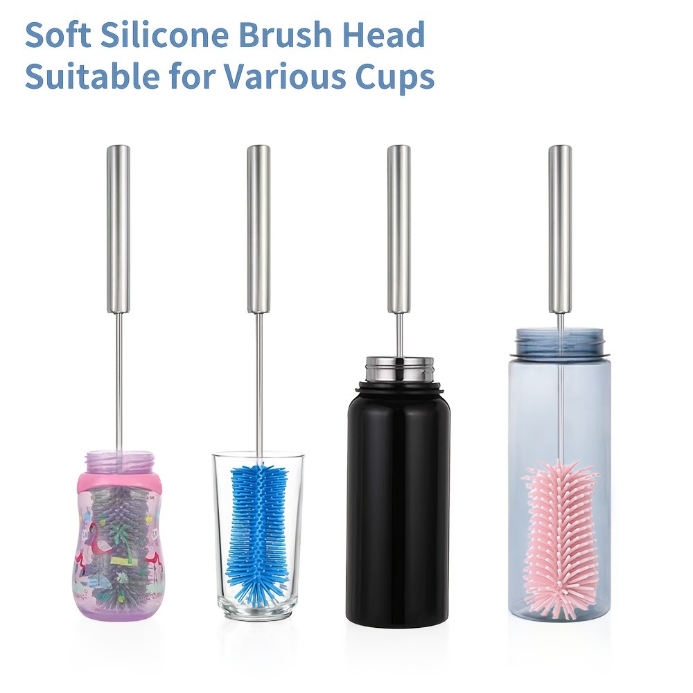 VISNFA Stainless Steel & Silicone Long Handle Manual Cleaning Brush