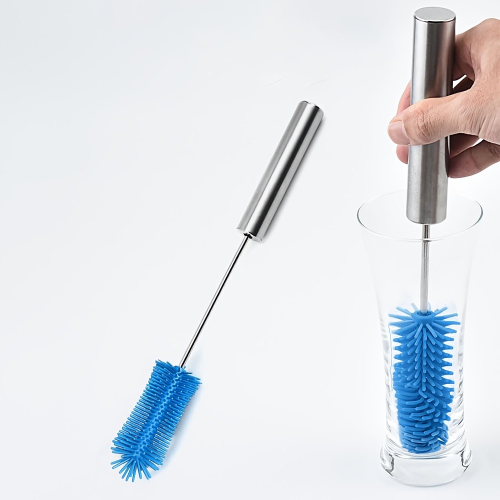 VISNFA Stainless Steel & Silicone Long Handle Manual Cleaning Brush