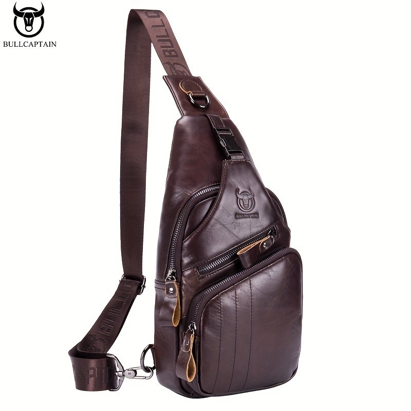 BULLCAPTAIN Men's Genuine Leather Chest Bag