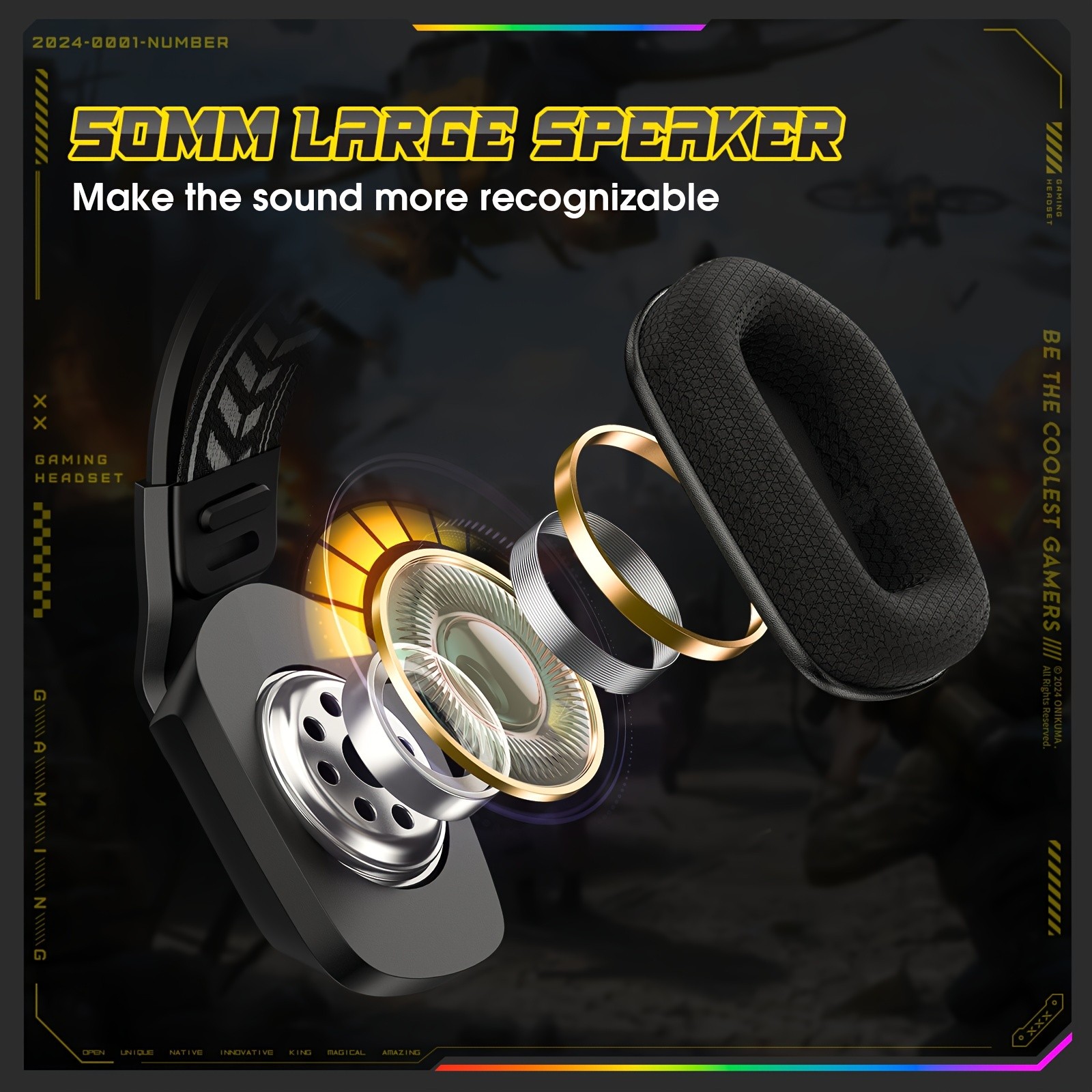 ONIKUMA Gaming Headset Immersive Surround Sound with RGB Lighting & Noise-Cancelling Mic