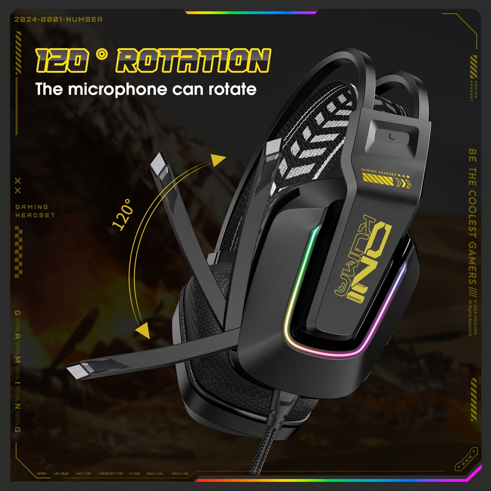 ONIKUMA Gaming Headset Immersive Surround Sound with RGB Lighting & Noise-Cancelling Mic