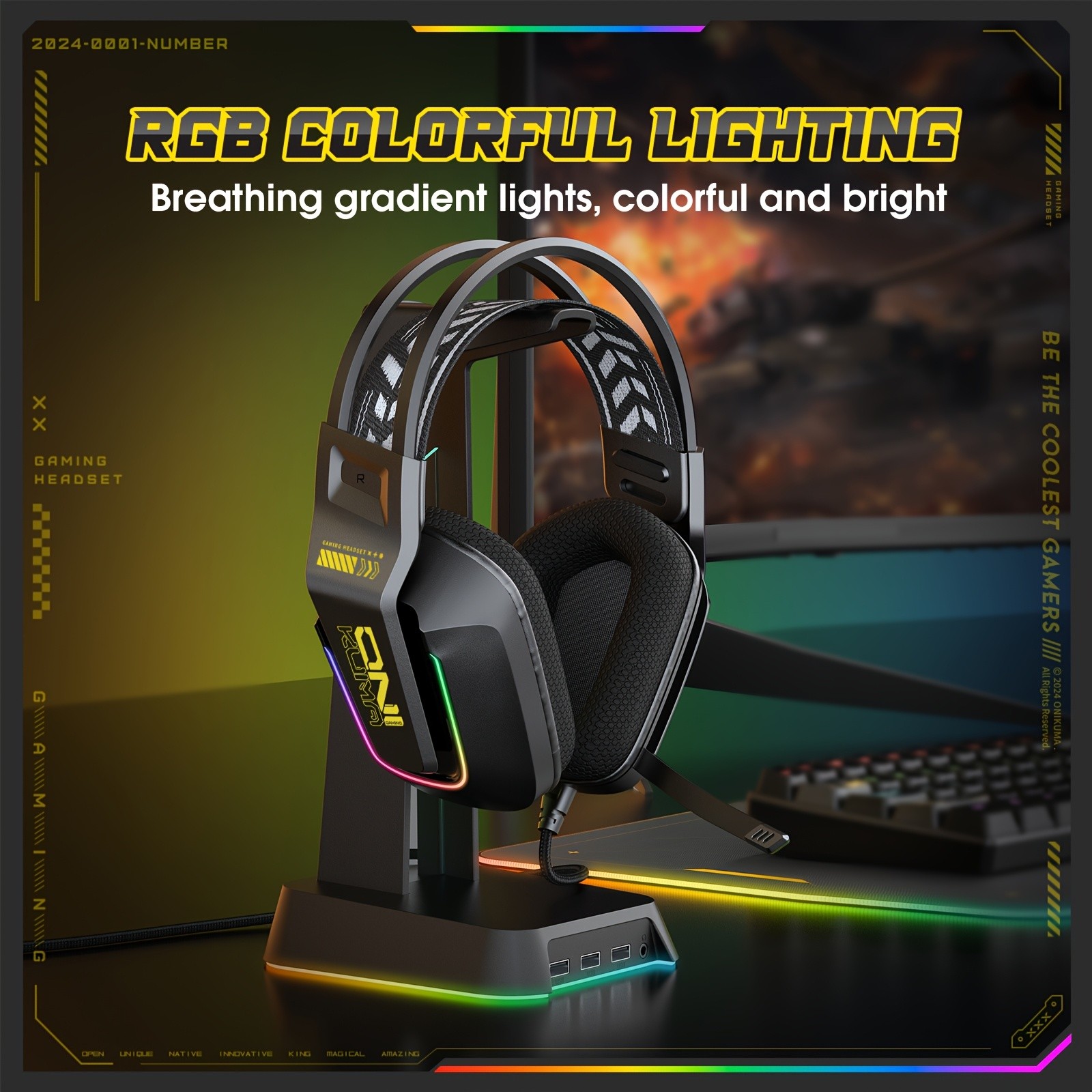 ONIKUMA Gaming Headset Immersive Surround Sound with RGB Lighting & Noise-Cancelling Mic