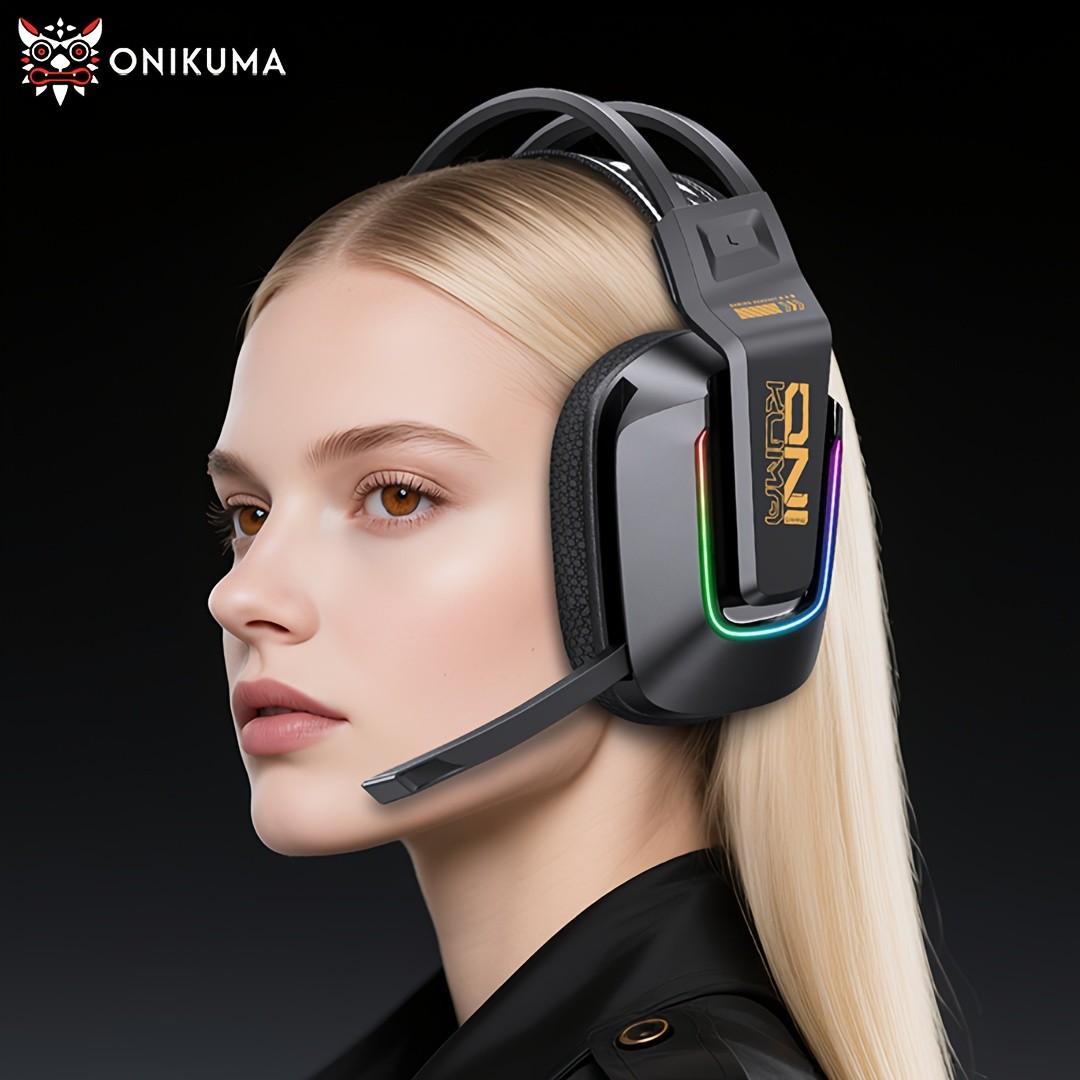 ONIKUMA Wireless Gaming Headset 7.1 Surround Sound, RGB Lighting, and Dual Wireless Connectivity