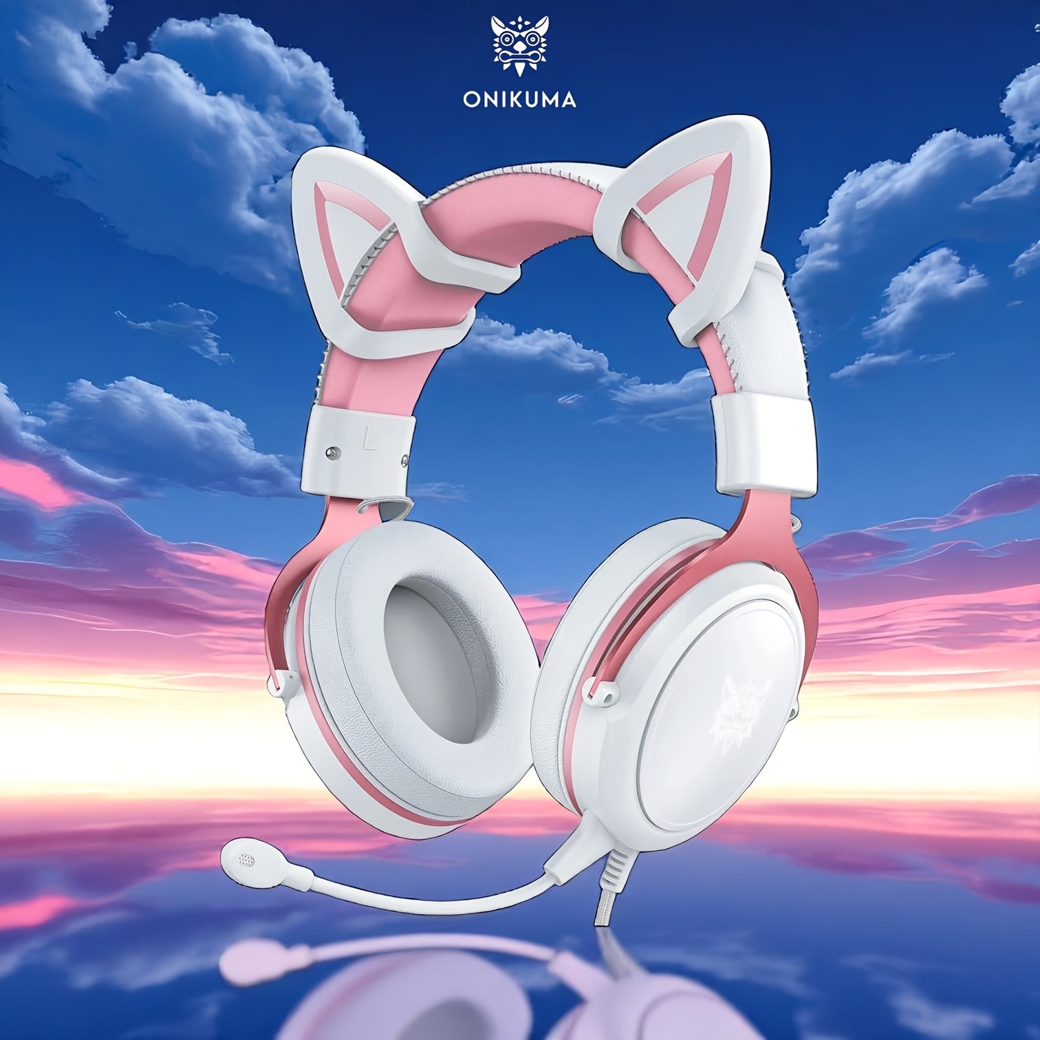 ONIKUMA 3.5mm Wired Gaming Headset Panoramic Sound, Detachable Cat Ear Decor, and RGB Lighting