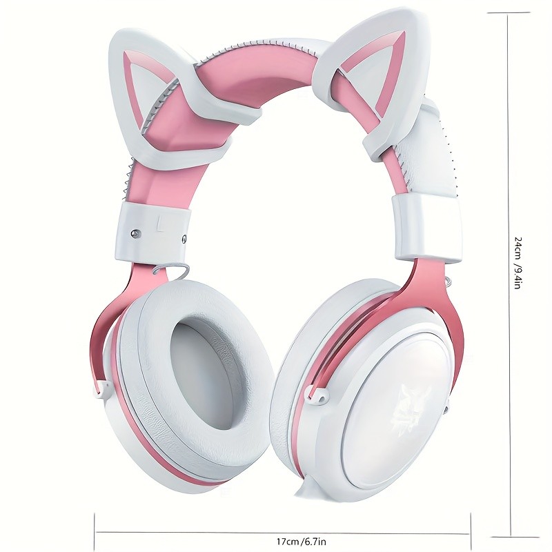 ONIKUMA 3.5mm Wired Gaming Headset  Panoramic Sound, Detachable Cat Ear Decor, and RGB Lighting