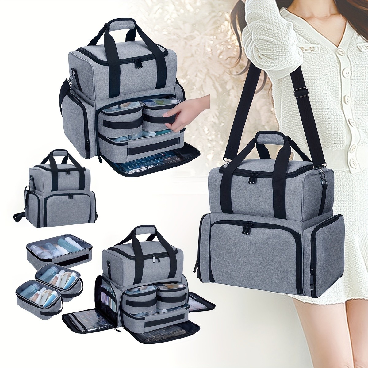 UOZL Large Capacity Travel Makeup Organizer with 3 Removable Pouches