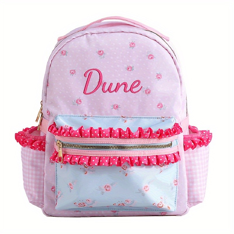DANCURKEY Custom Name Letter Lace Patchwork Adjustable Backpack