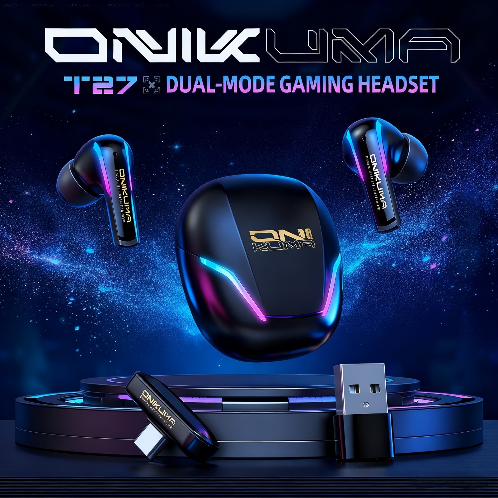 ONIKUMA Wireless Gaming Headset Ultra-Low Latency, Precision 3D Sound, Enhanced Bass, LED Lighting