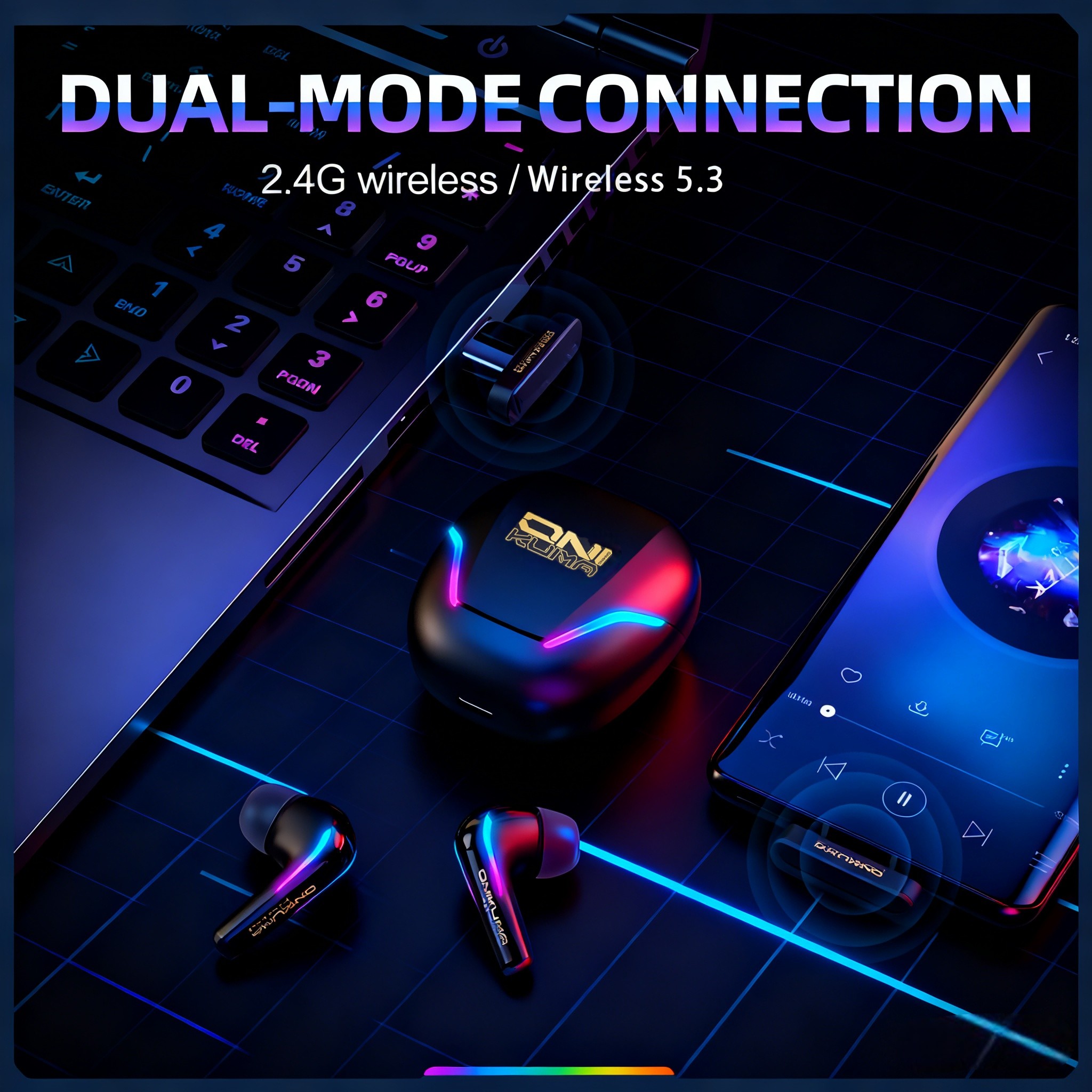 ONIKUMA Wireless Gaming Headset Ultra-Low Latency, Precision 3D Sound, Enhanced Bass, LED Lighting