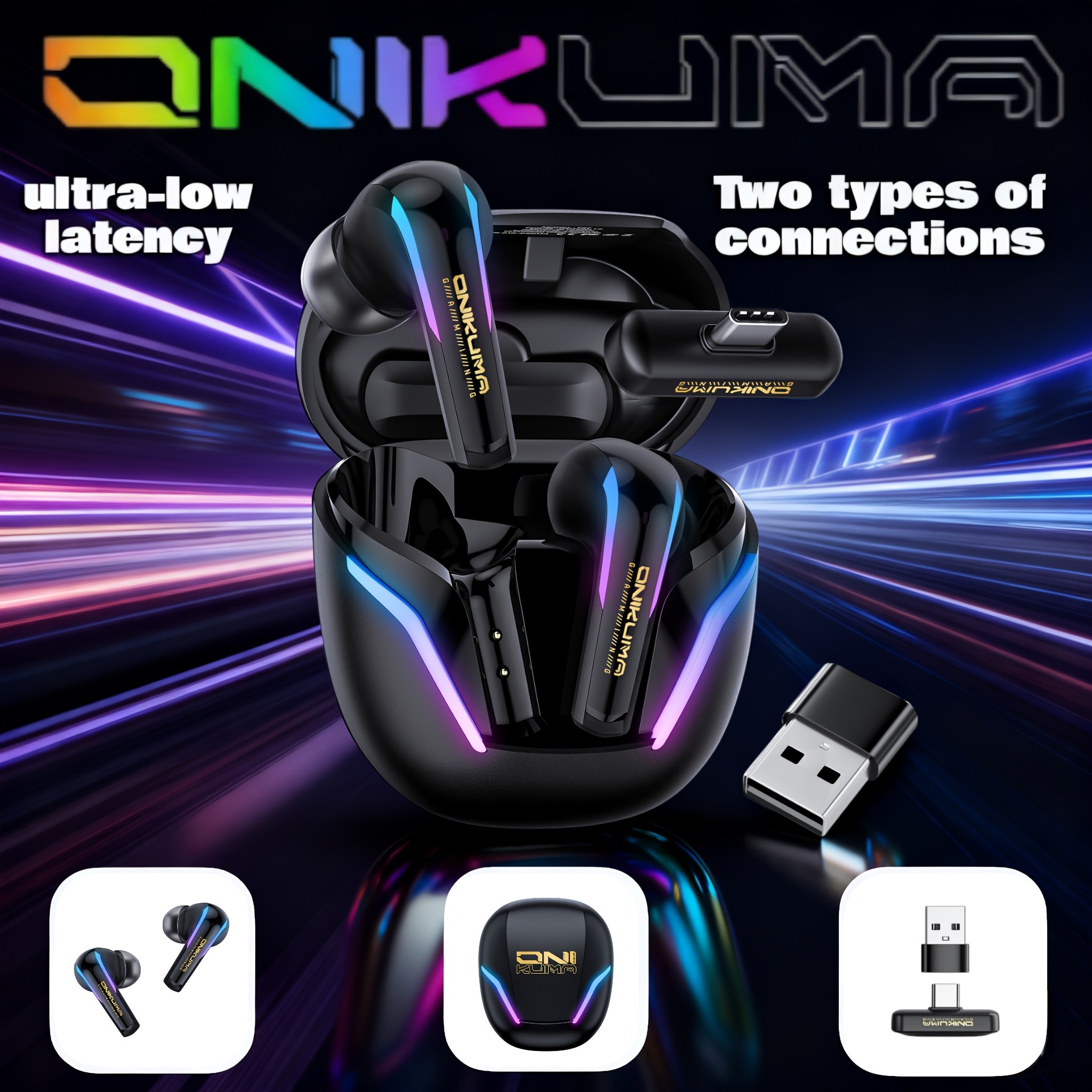 ONIKUMA Wireless Gaming Headset Ultra-Low Latency, Precision 3D Sound, Enhanced Bass, LED Lighting