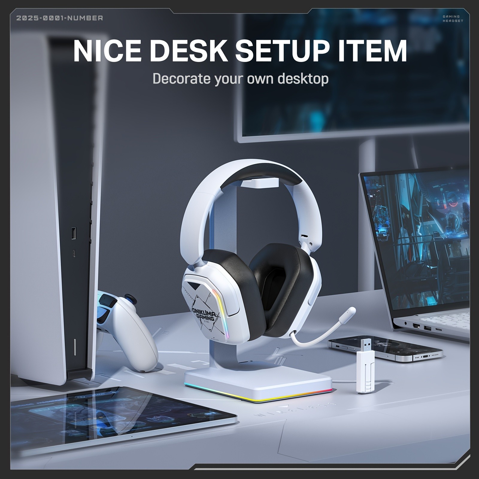 ONIKUMA Ultra-Lightweight Wireless Headset  7.1 Surround Sound, RGB Lighting, Retractable Noise-Canceling Mic