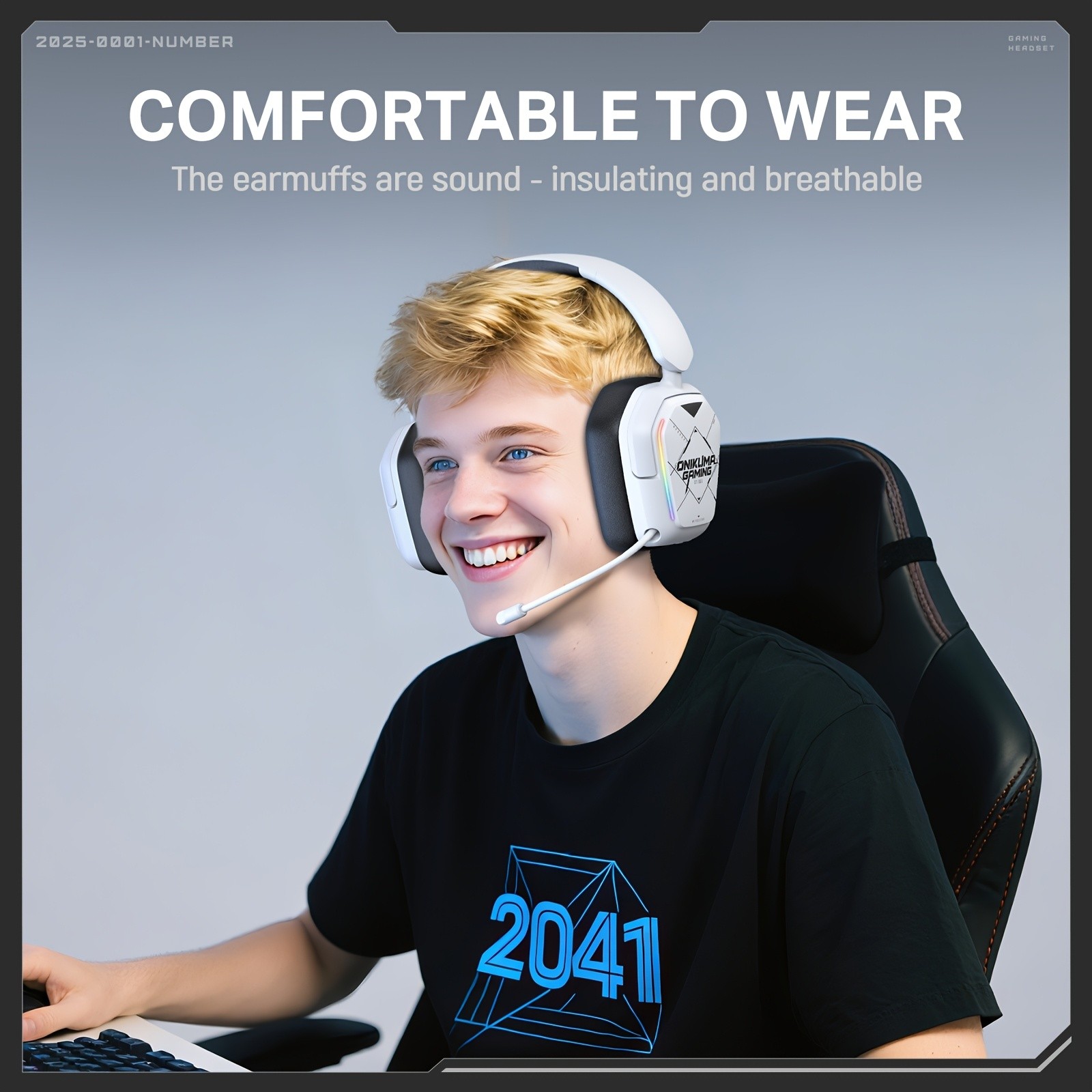 ONIKUMA Ultra-Lightweight Wireless Headset  7.1 Surround Sound, RGB Lighting, Retractable Noise-Canceling Mic