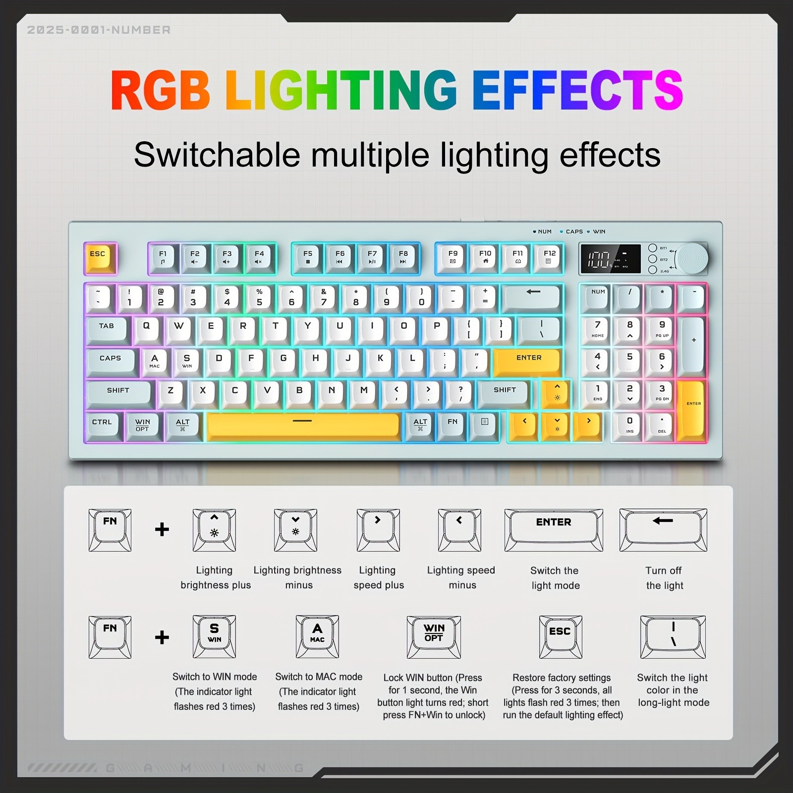 ONIKUMA Wireless Keyboard 94 Membrane Keys, LCD Screen, Multi-Function Knob, Ergonomic Design