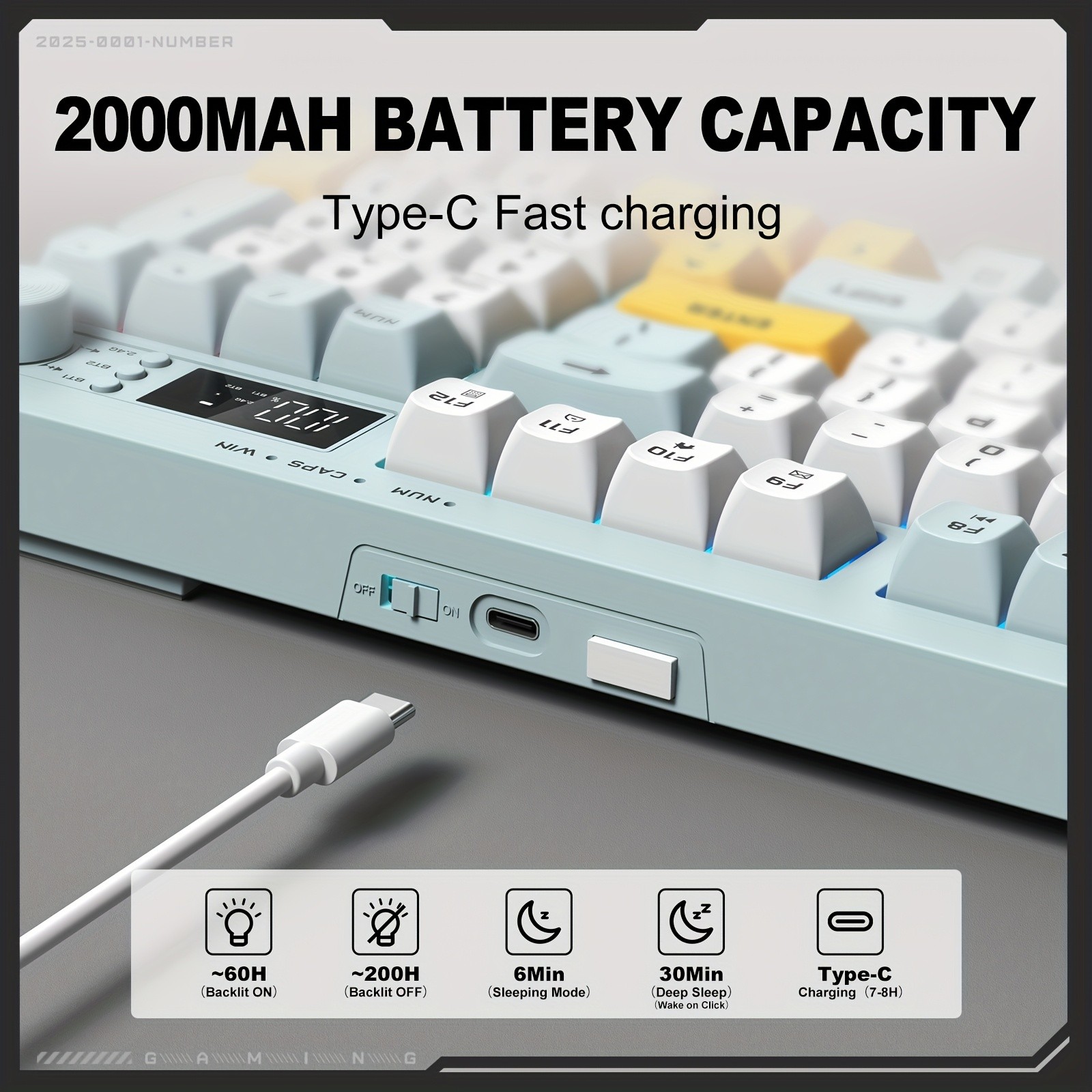 ONIKUMA Wireless Keyboard 94 Membrane Keys, LCD Screen, Multi-Function Knob, Ergonomic Design