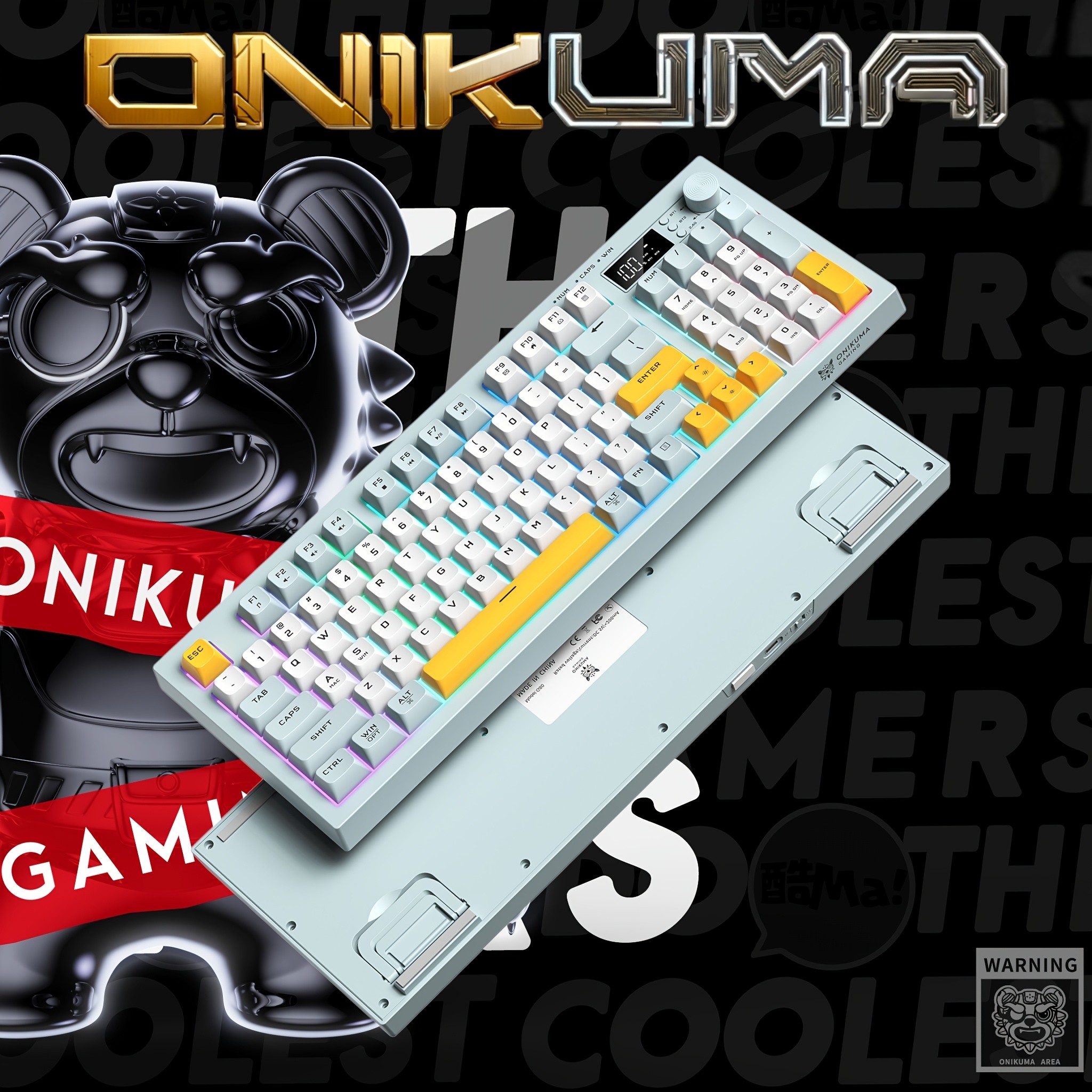 ONIKUMA Wireless Keyboard 94 Membrane Keys, LCD Screen, Multi-Function Knob, Ergonomic Design