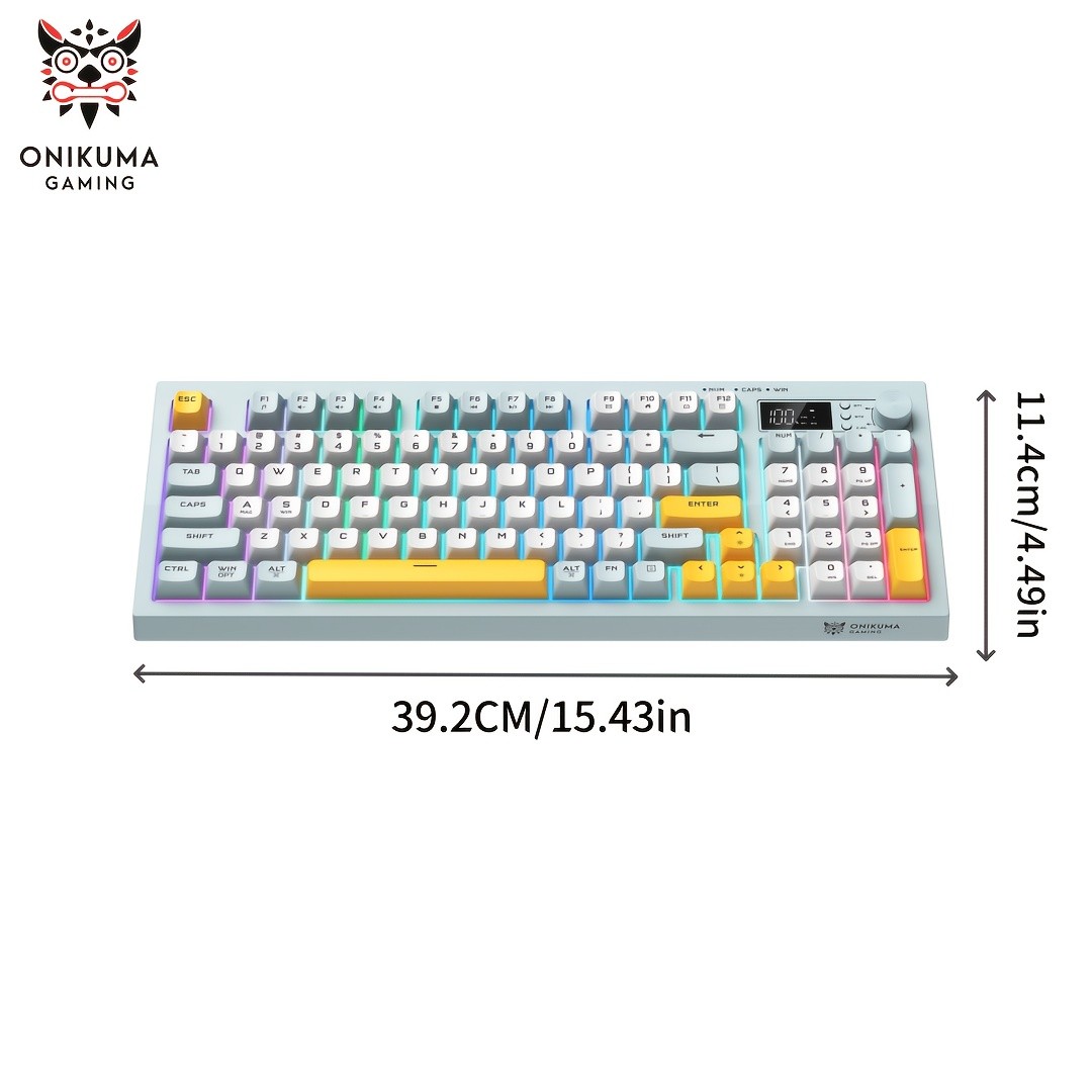 ONIKUMA Wireless Keyboard  94 Membrane Keys, LCD Screen, Multi-Function Knob, Ergonomic Design