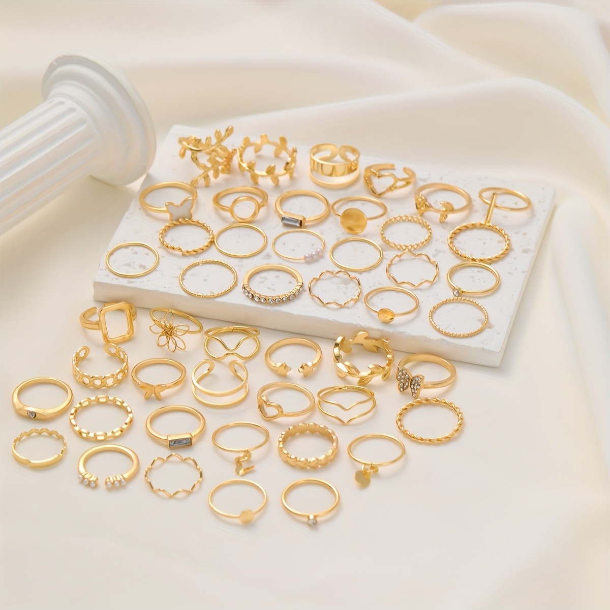 17 MILE 47pcs Rhinestone Butterfly Love Rose Ring Set for Women