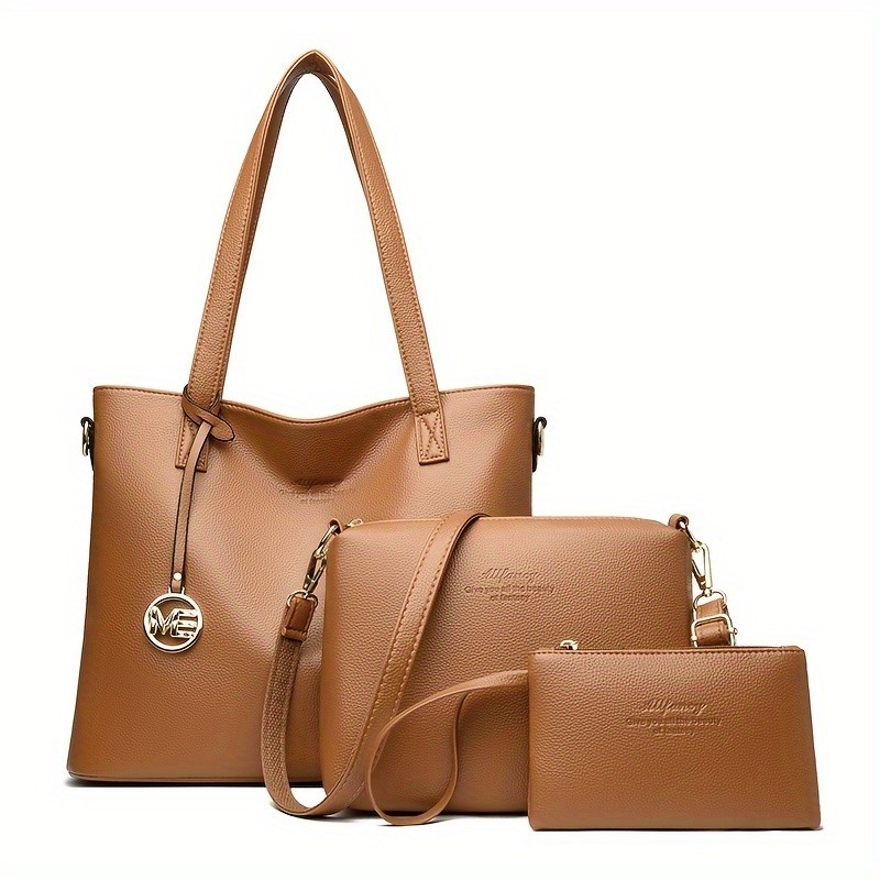 OGEHUAFEE High Quality Three-Piece Womens Handbag Set  Large Capacity PU Handbag, Ideal for Shopping, Parties, and Travel