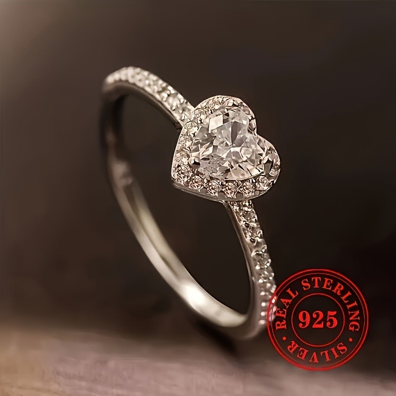 JOYHERS 2g 925 Pure Silvery Exquisite Love Synthetic Zirconia Engagement Ring