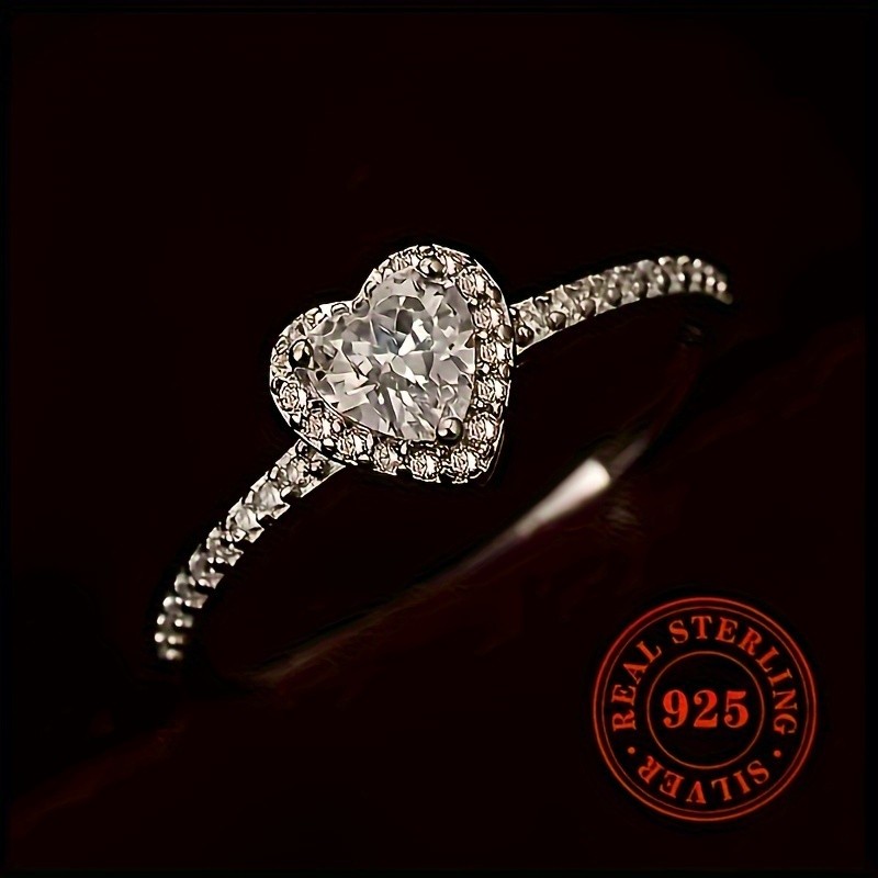 JOYHERS 2g 925 Pure Silvery Exquisite Love Synthetic Zirconia Engagement Ring