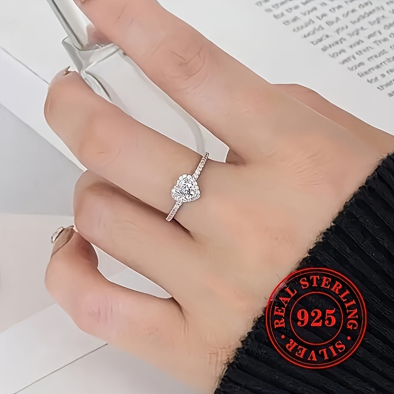 JOYHERS 2g 925 Pure Silvery Exquisite Love Synthetic Zirconia Engagement Ring