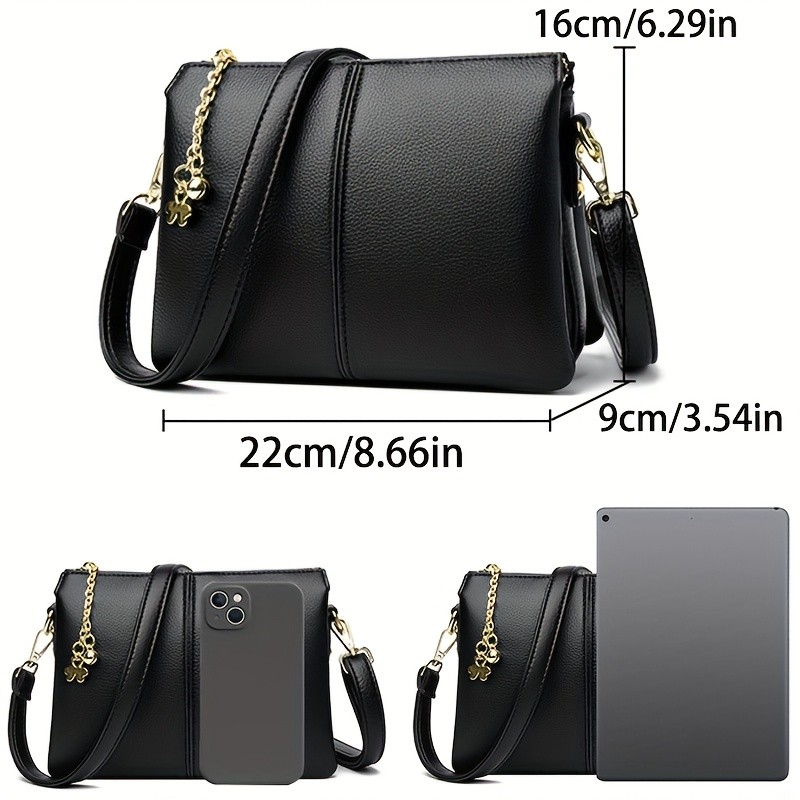 OGEHUAFEE Womens PU Small Square Crossbody Bag  3-Tier Detachable Strap, Tassel Charm, Zipper Closure