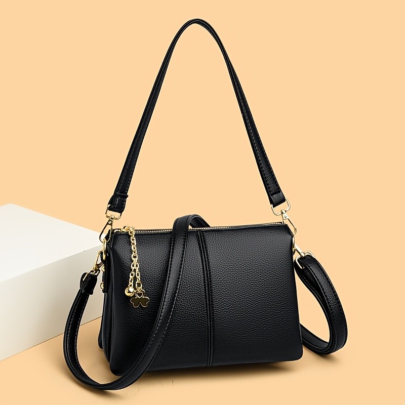 OGEHUAFEE Womens PU Small Square Crossbody Bag  3-Tier Detachable Strap, Tassel Charm, Zipper Closure