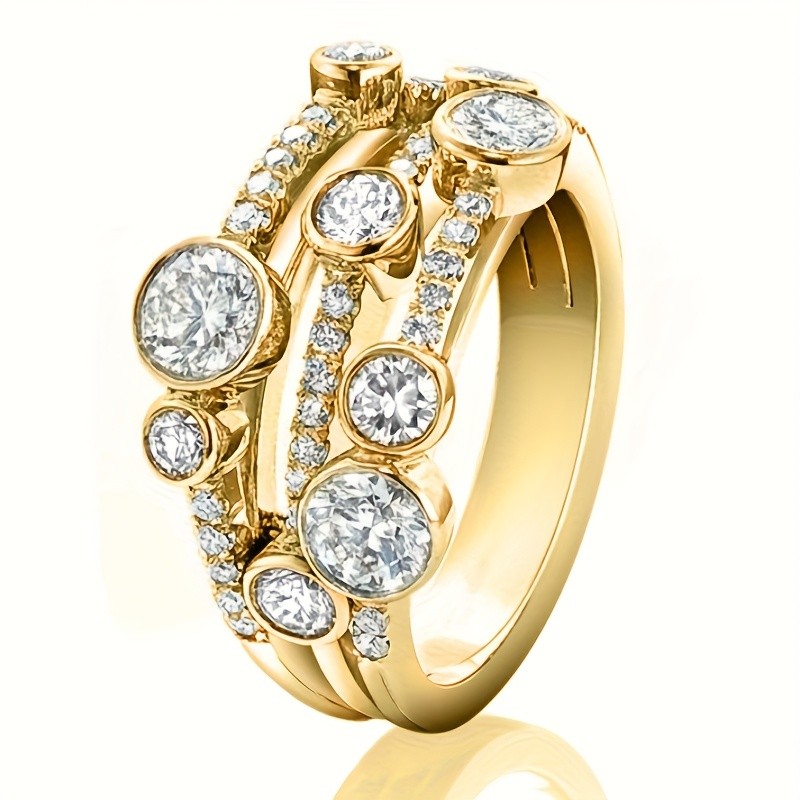 JOYHERS Vintage Luxurious Zirconia Inlaid Wide Band Ring for Ladies