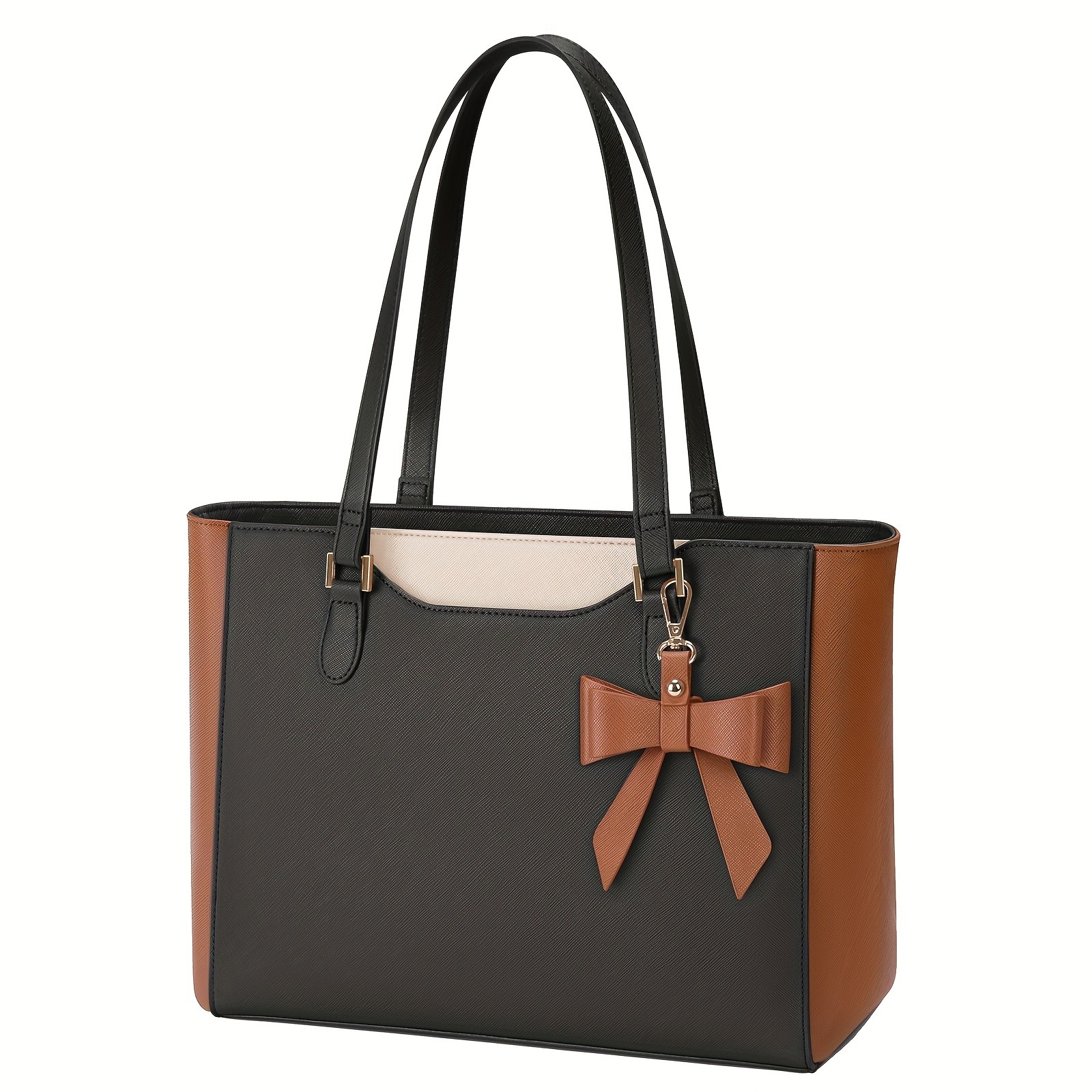 KTMOUW Laptop Bags for Women  Large Capacity Tote Bag, Job Hunting, A4 Support, Self-Supporting Design, Formal Shoulder Bag with Bow Tie