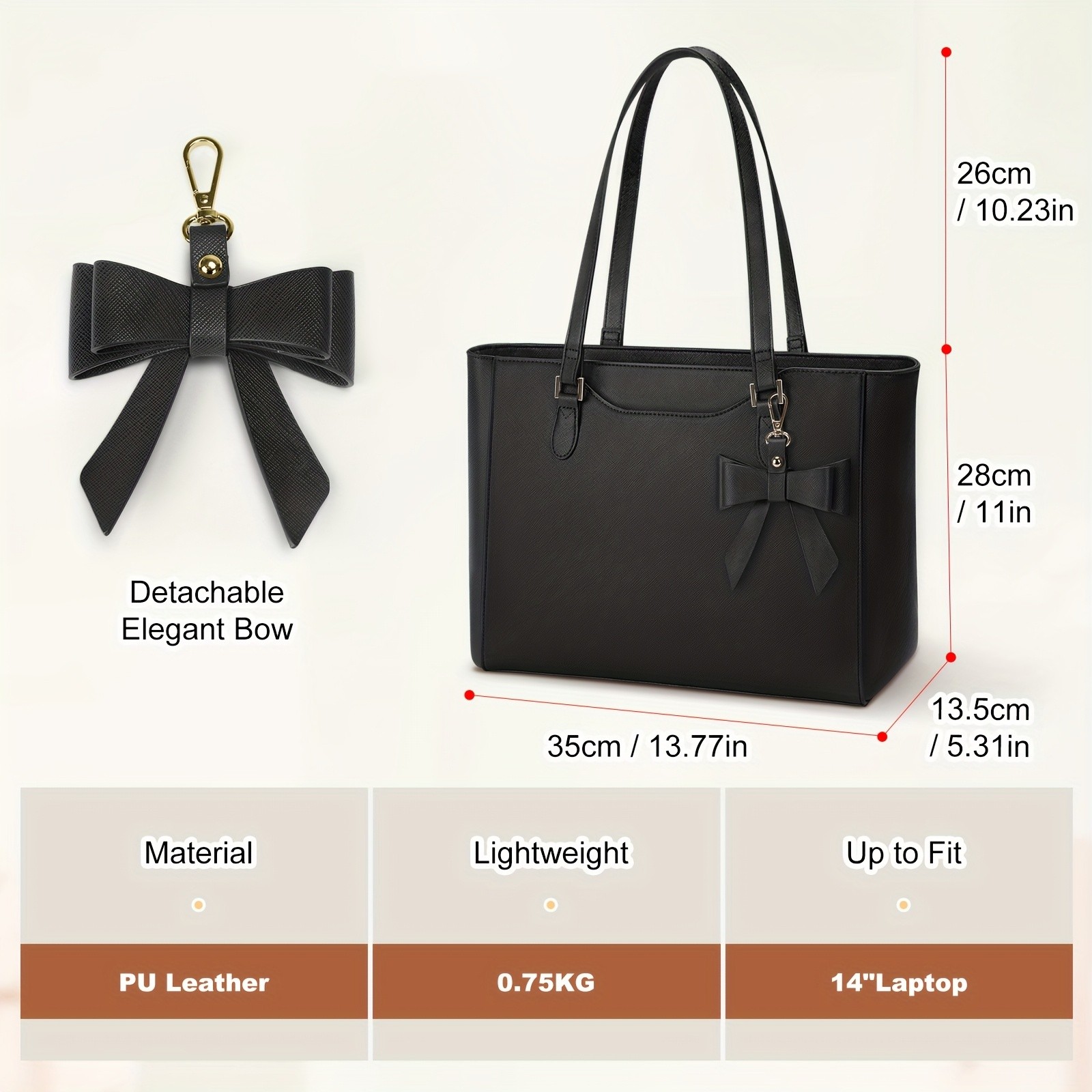 KTMOUW Laptop Bags for Women  Large Capacity Tote Bag, Job Hunting, A4 Support, Self-Supporting Design, Formal Shoulder Bag with Bow Tie