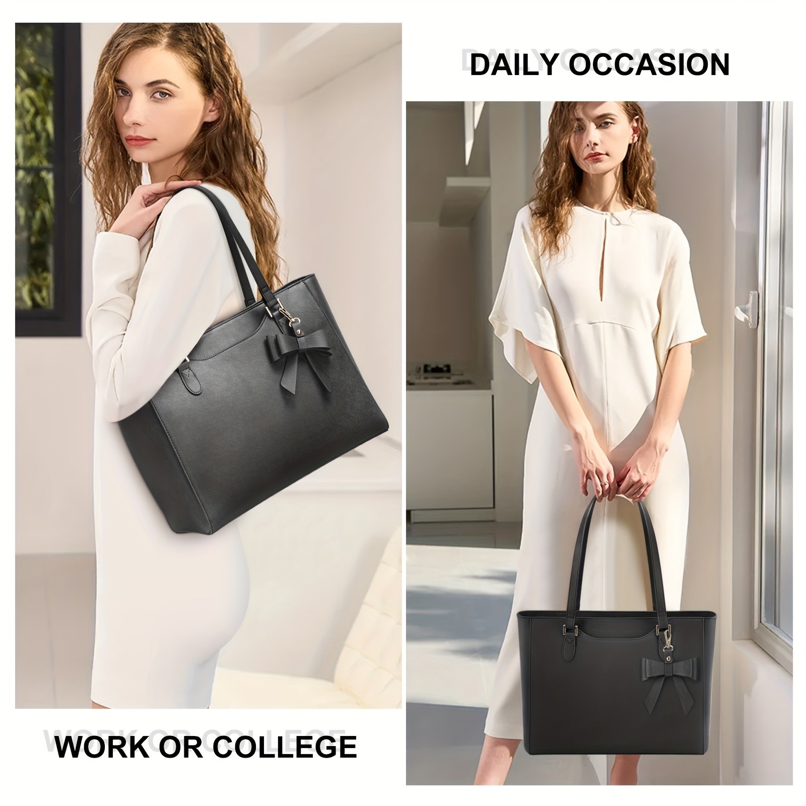 KTMOUW Laptop Bags for Women  Large Capacity Tote Bag, Job Hunting, A4 Support, Self-Supporting Design, Formal Shoulder Bag with Bow Tie