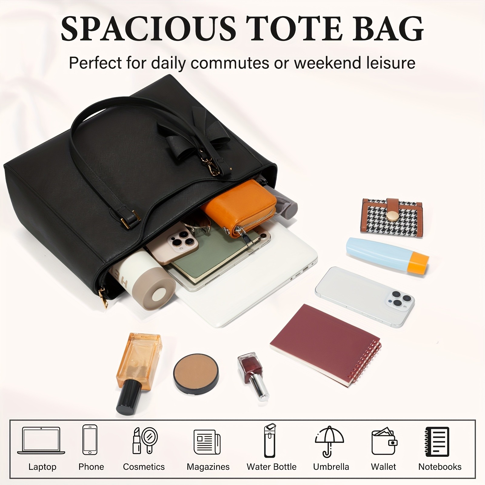 KTMOUW Womens Handbag  Large Capacity PU Leather Tote Bag, Zippered Shoulder Bag for School, Work, Travel, and Shopping