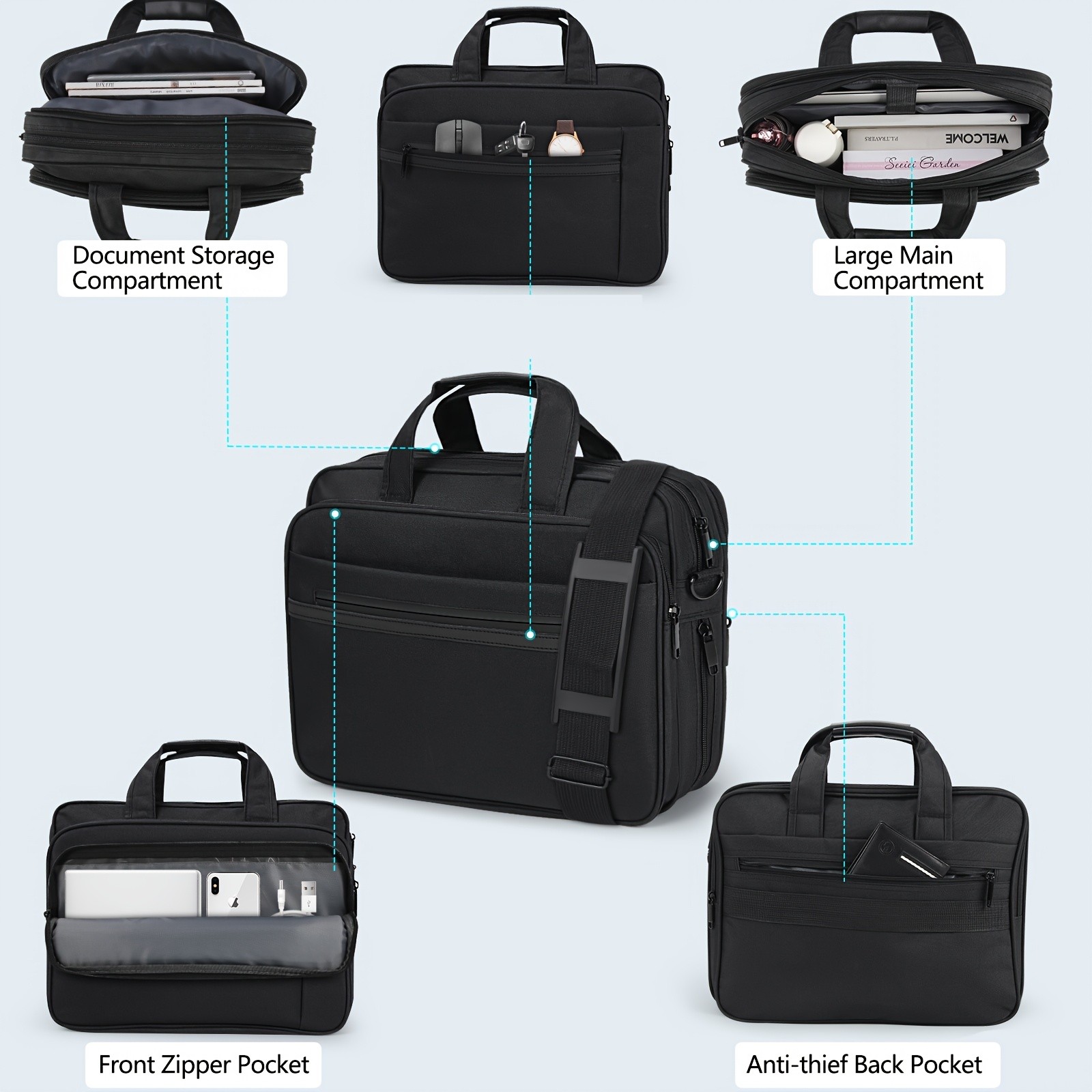 KTMOUW Laptop Briefcase for 15.6-inch Devices  Expandable Messenger Bag, Multiple Compartments, TSA-Compliant Design, Ideal for Business & Travel
