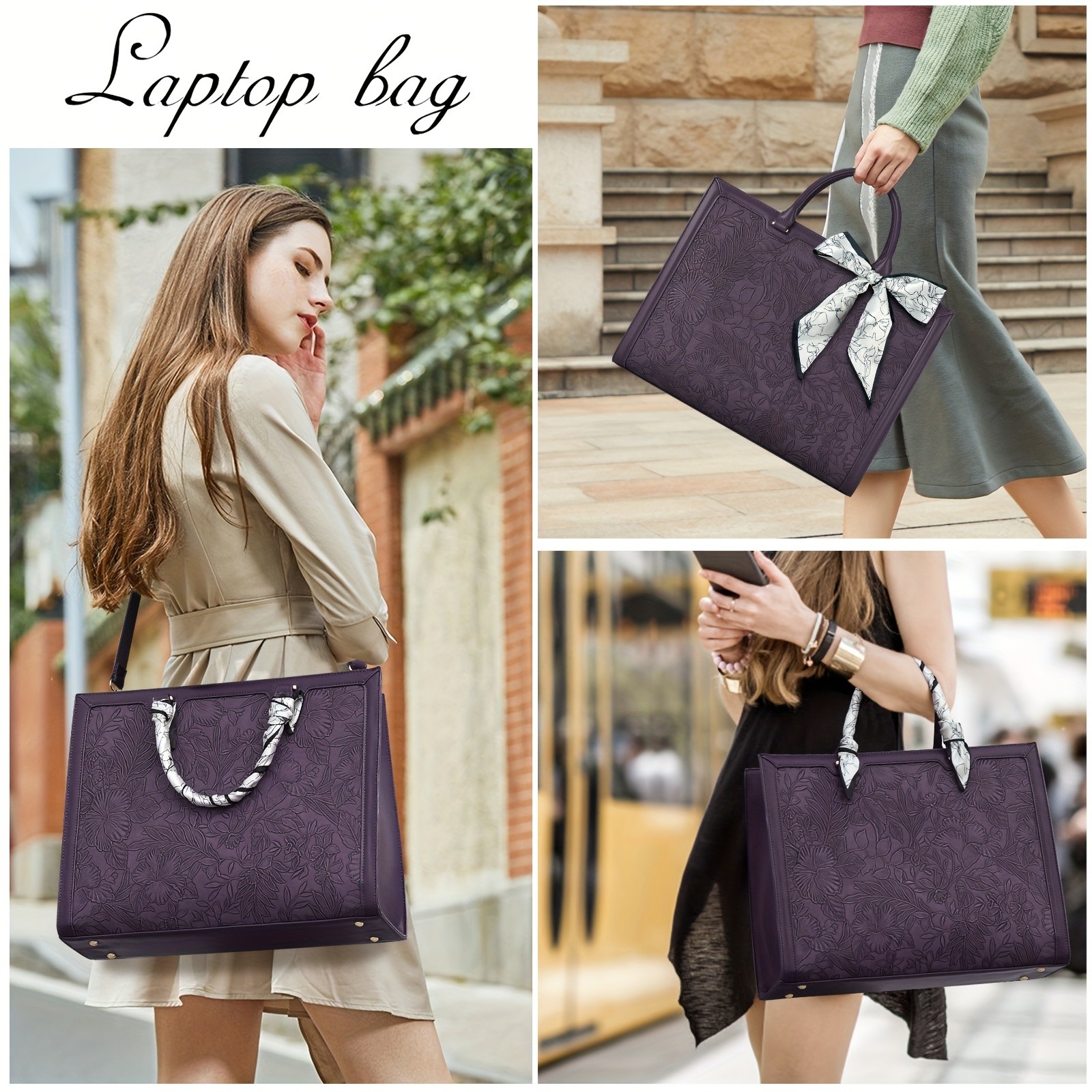 KTMOUW Laptop Bag for Women 39.62 cm Tote, PU Computer Business Briefcase, Large Capacity Shoulder Handbag