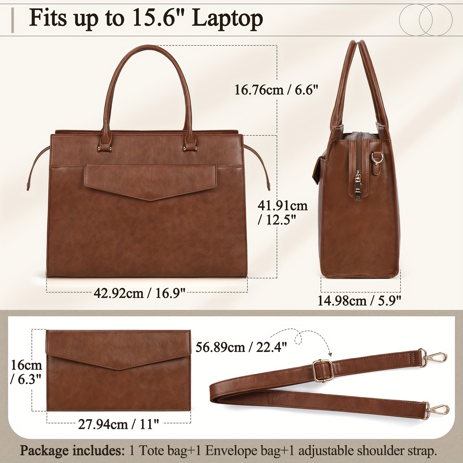 KTMOUW Laptop Bag for Women 39.62 cm PU Leather Tote Bag 2pcs Set Professional Work Bag with Clutch Purse, Large Office Computer Bag, Teacher Bag