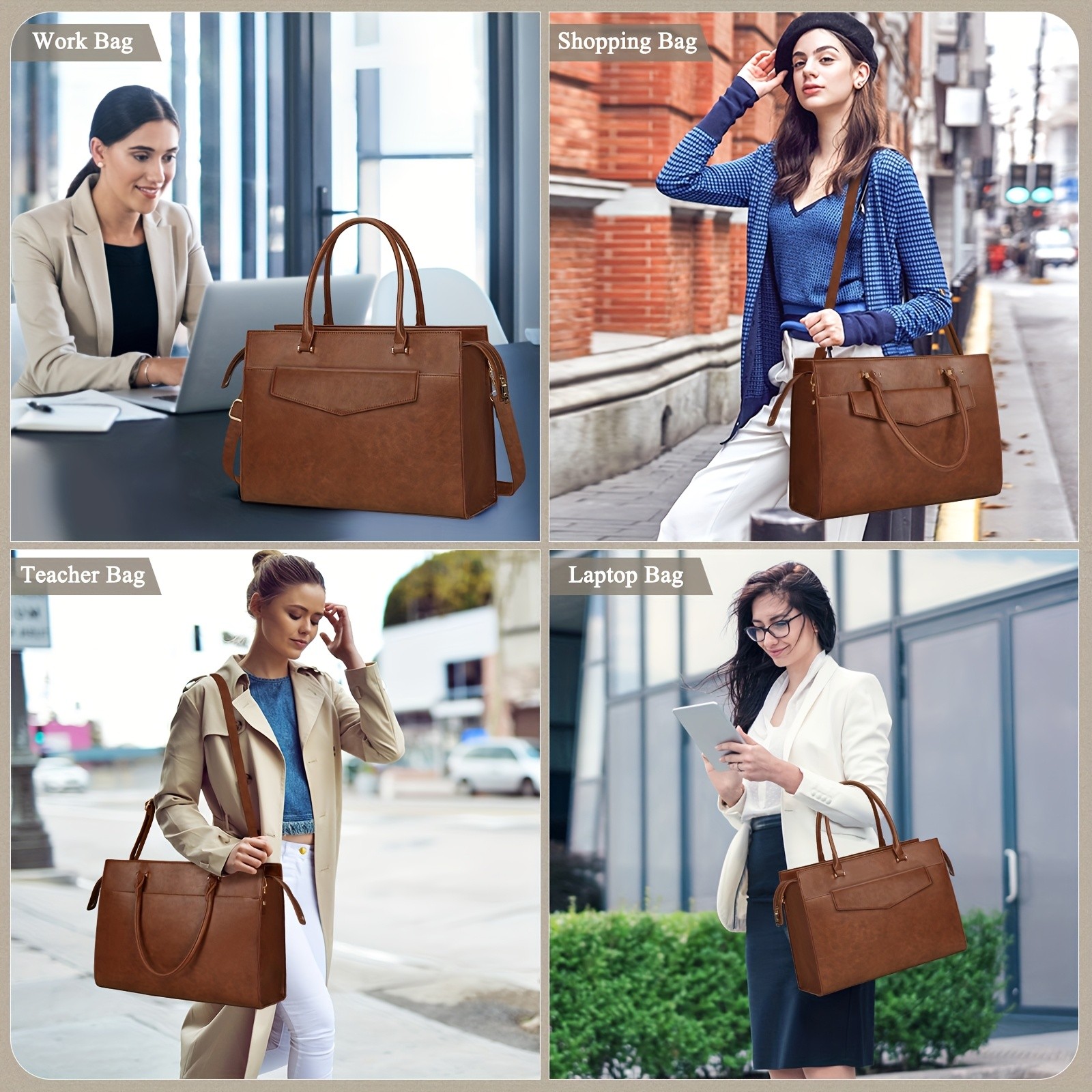 KTMOUW Laptop Bag for Women 39.62 cm PU Leather Tote Bag 2pcs Set Professional Work Bag with Clutch Purse, Large Office Computer Bag, Teacher Bag