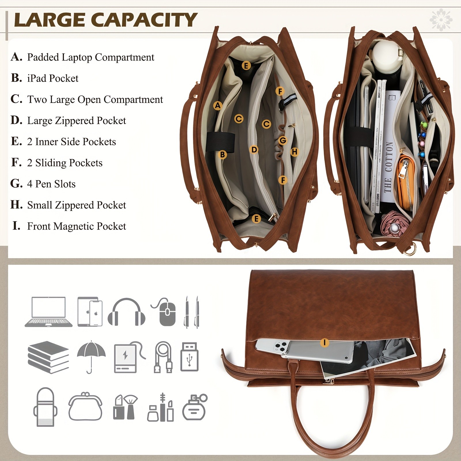 KTMOUW Laptop Bag for Women 39.62 cm PU Leather Tote Bag 2pcs Set Professional Work Bag with Clutch Purse, Large Office Computer Bag, Teacher Bag