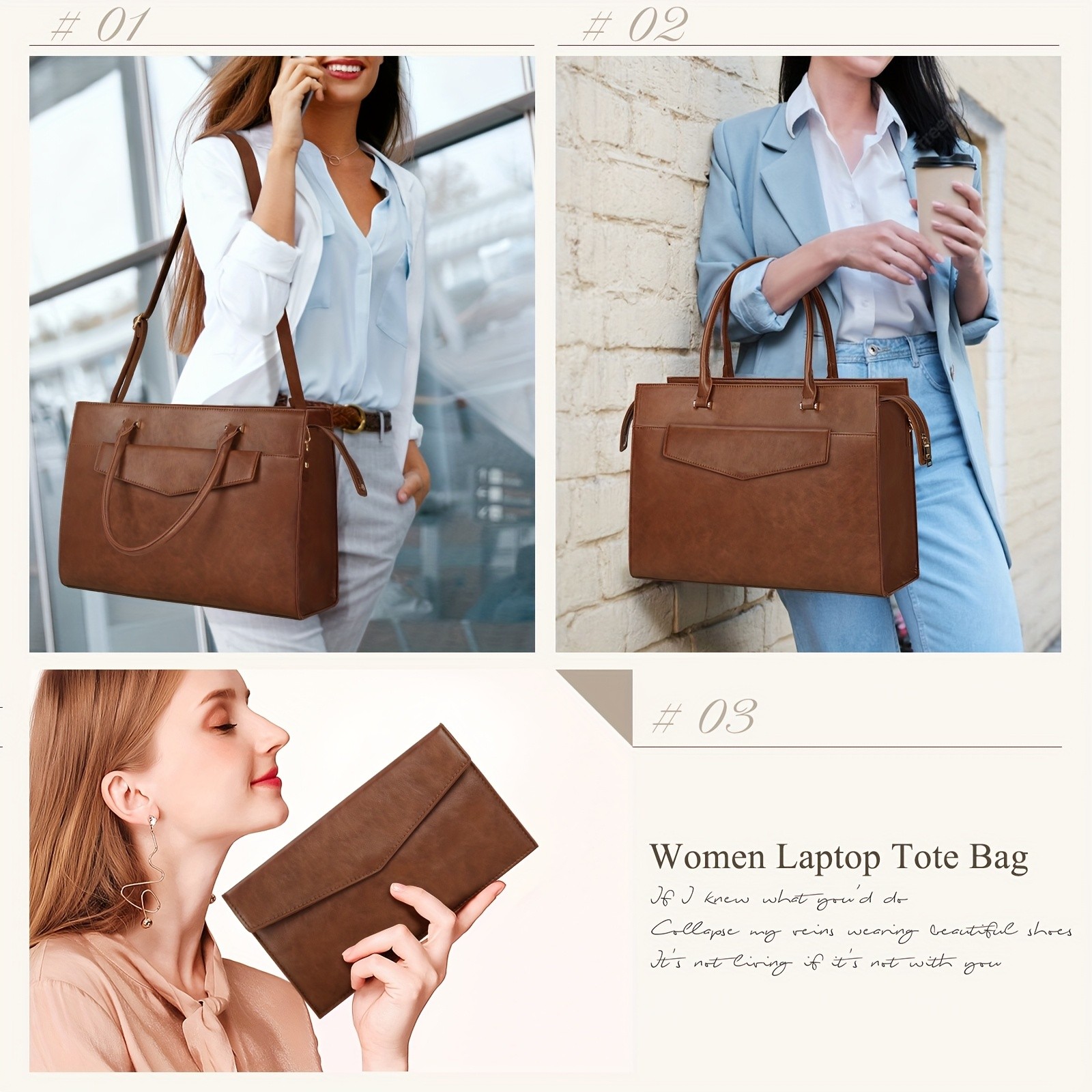 KTMOUW Laptop Bag for Women 39.62 cm PU Leather Tote Bag 2pcs Set Professional Work Bag with Clutch Purse, Large Office Computer Bag, Teacher Bag