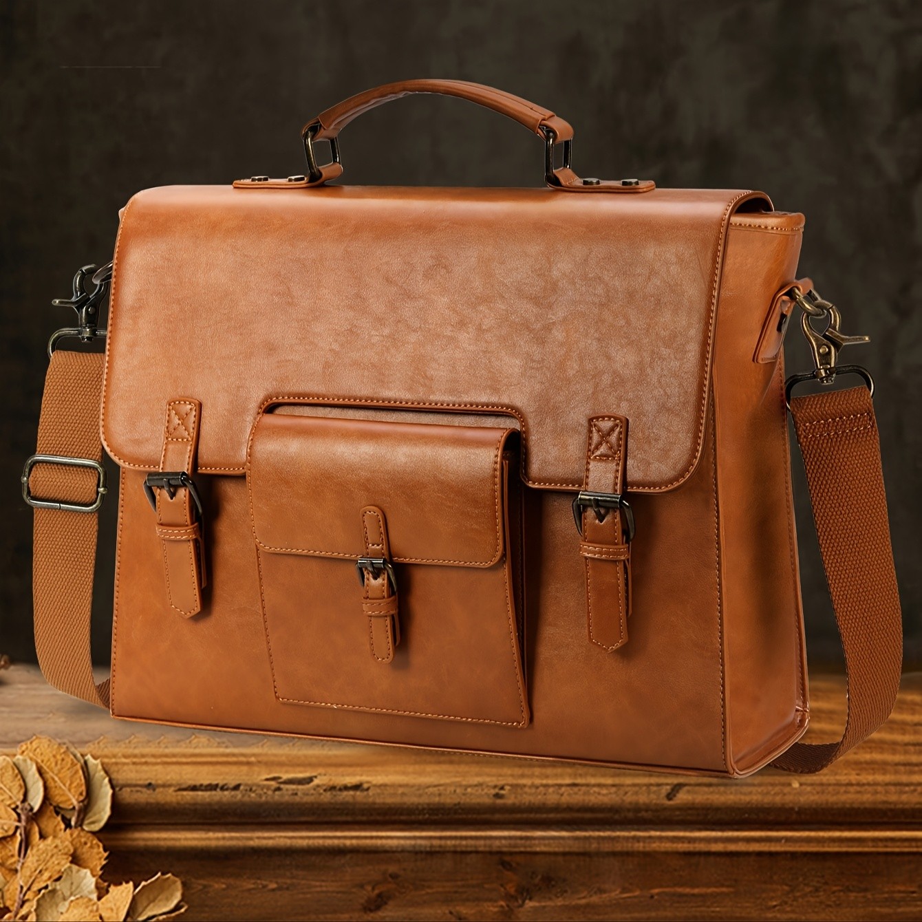 KTMOUW Mens Retro Brown Faux Leather Laptop Backpack  39.62cm Laptop Bag, Adjustable Strap, Durable Zippers, Office & Travel Bag