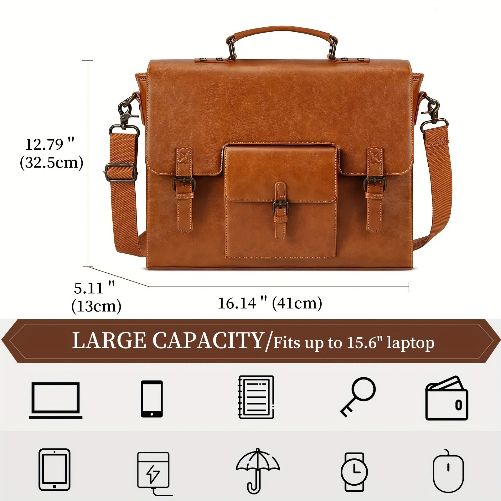 KTMOUW Mens Retro Brown Faux Leather Laptop Backpack  39.62cm Laptop Bag, Adjustable Strap, Durable Zippers, Office & Travel Bag