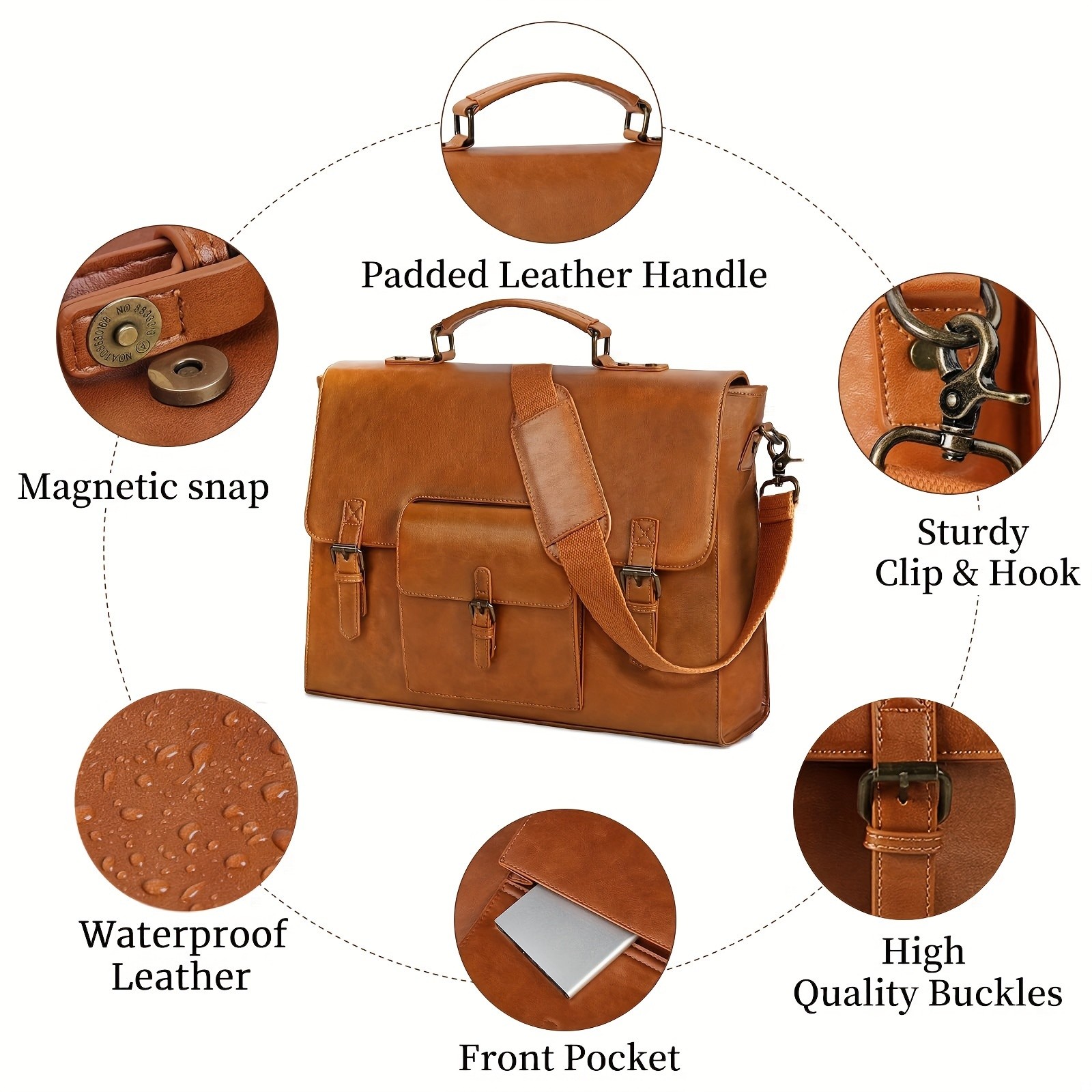 KTMOUW Mens Retro Brown Faux Leather Laptop Backpack  39.62cm Laptop Bag, Adjustable Strap, Durable Zippers, Office & Travel Bag