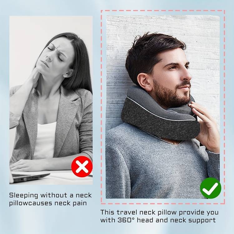 ITECHJOY Ergonomic Neck Support Pillow  Soft Contour Polyurethane Foam Travel Pillow for Airplane, Car, Office, and Home