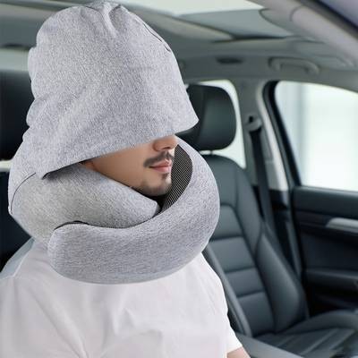 ITECHJOY U-Shaped Neck Pillow with Hood  Ergonomic Support for Naps, Travel, and Office Use
