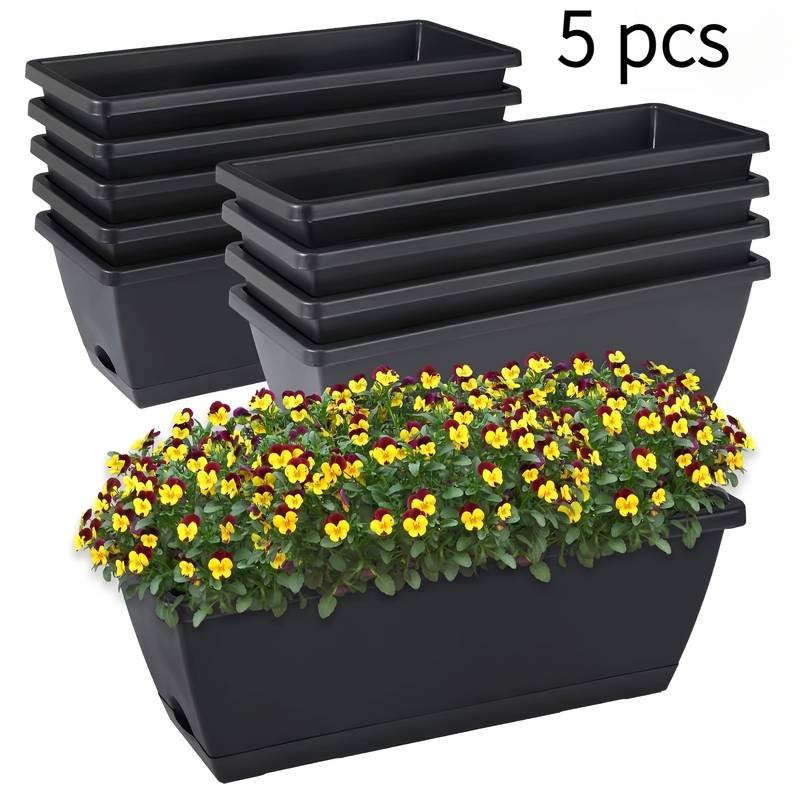 ITECHJOY 5pcs Set of Retro Rectangular Plastic Flower Pots Stylish and Durable Planters for Your Indoor and Outdoor Garden